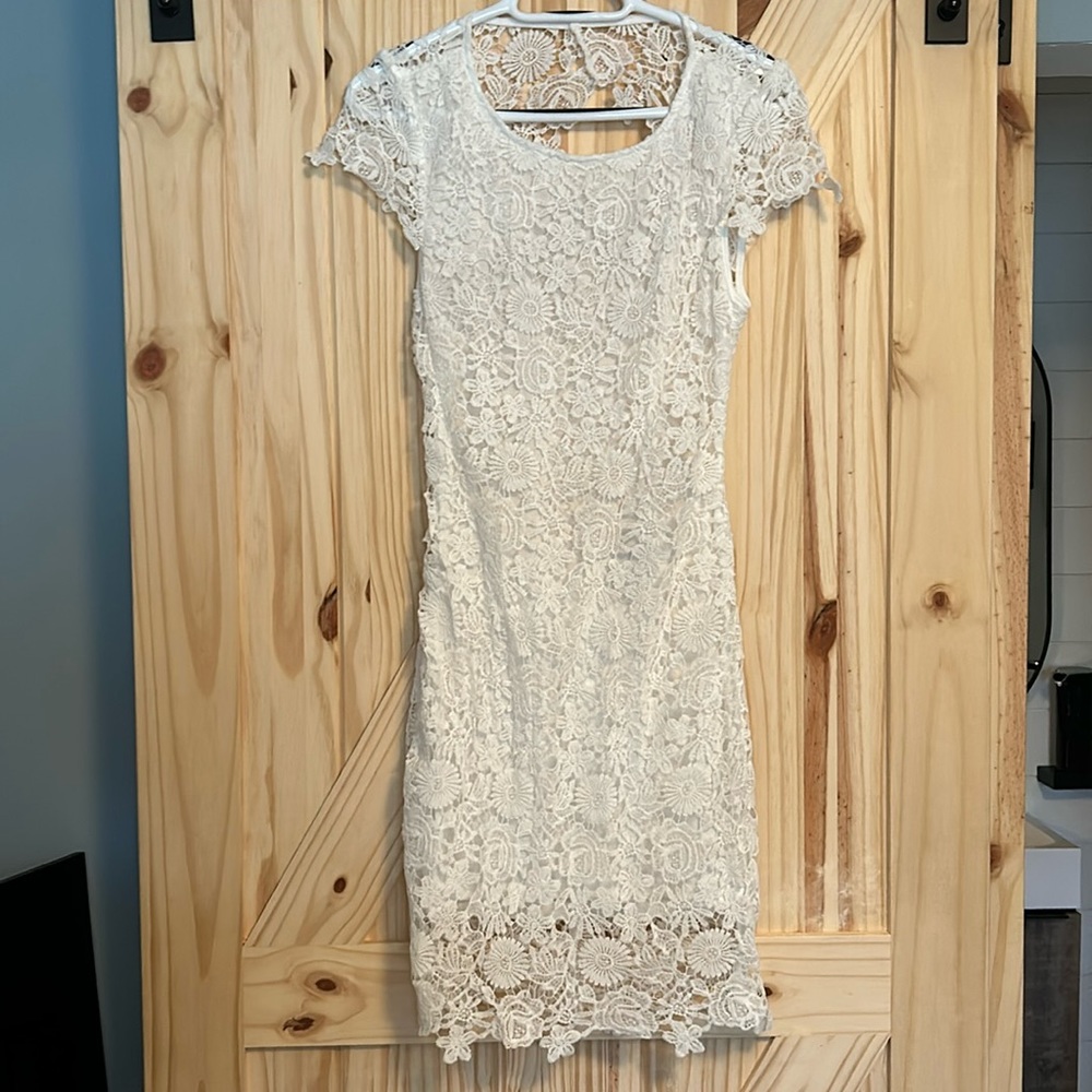 BNWOT White Mini Lace Overlay Dress